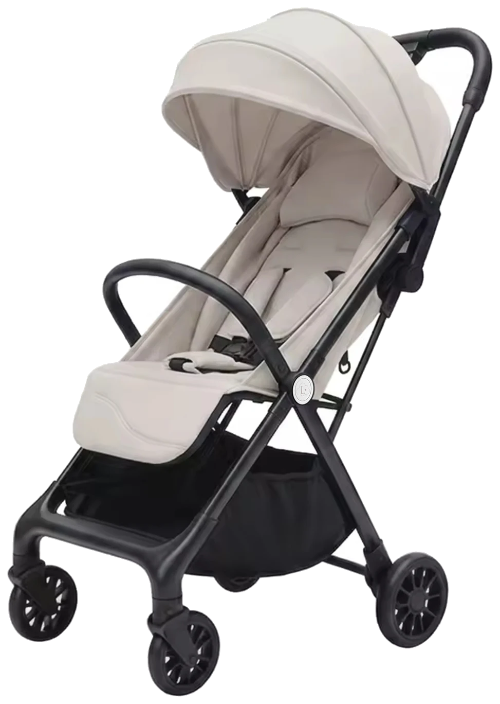 The Lunelle Amélie in cream, three-quarter view with the canopy up.